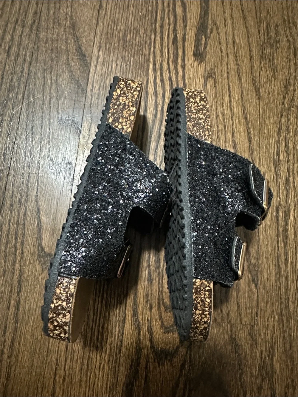 Extremely Me Glitter Little Girl Black Glitter Slide Sandals